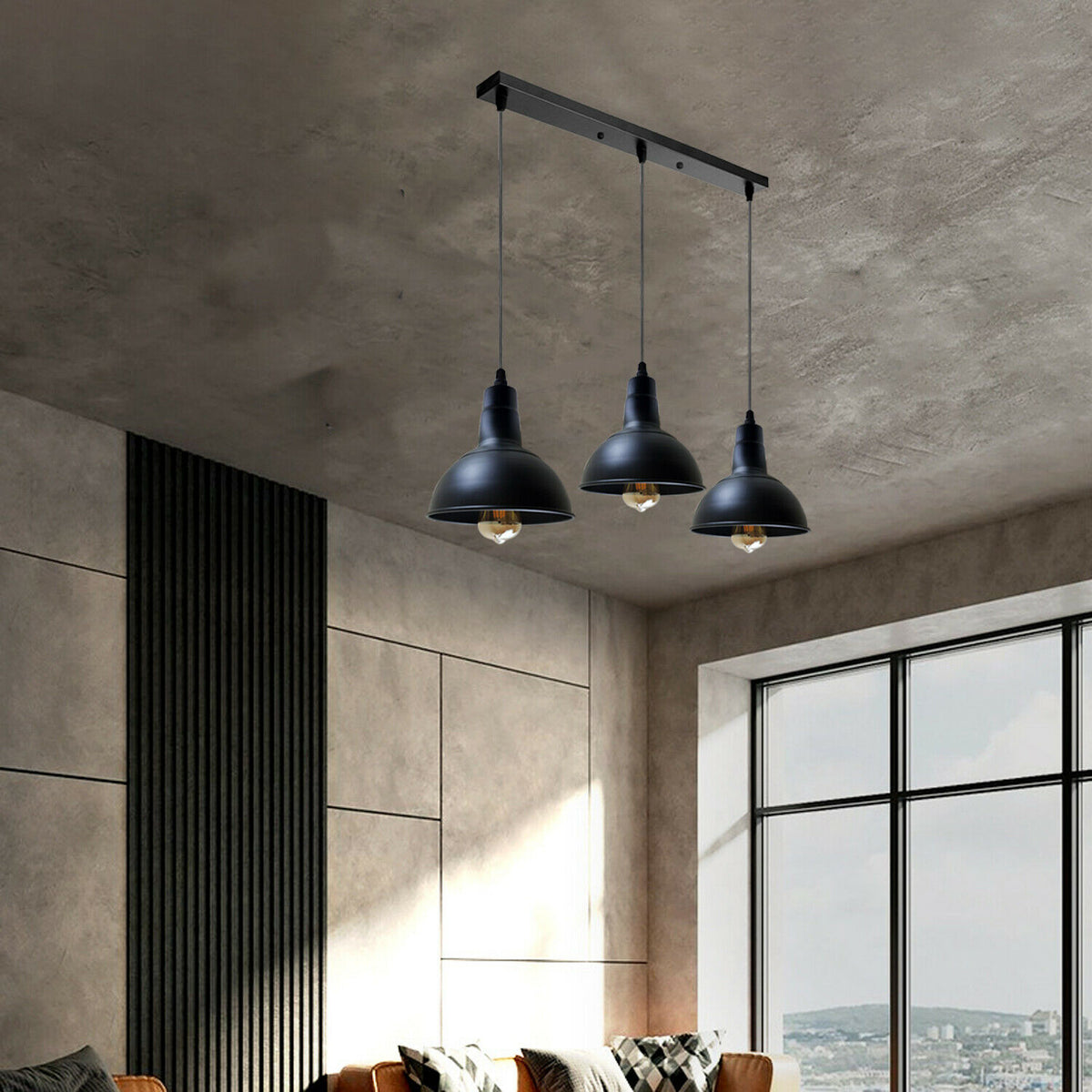 11 Kopf Rechteck Basis Retro Industrie Kronleuchter Decke Vintage Metall Lichtschirm Pendelleuchte Schwarz