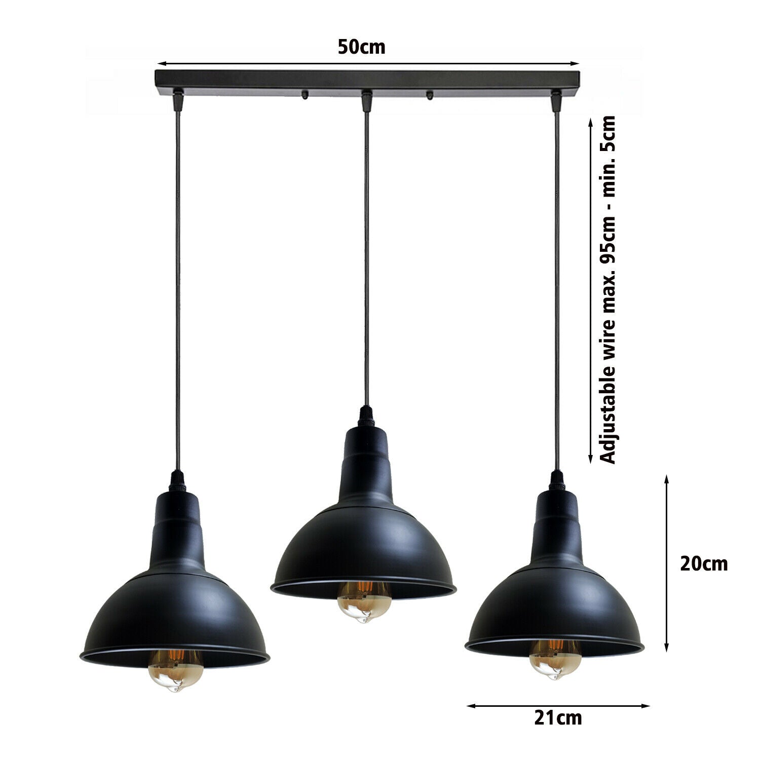 Verstellbarer Draht  Hänge Lampen schirme 3_flammig Schwarz Farbe
