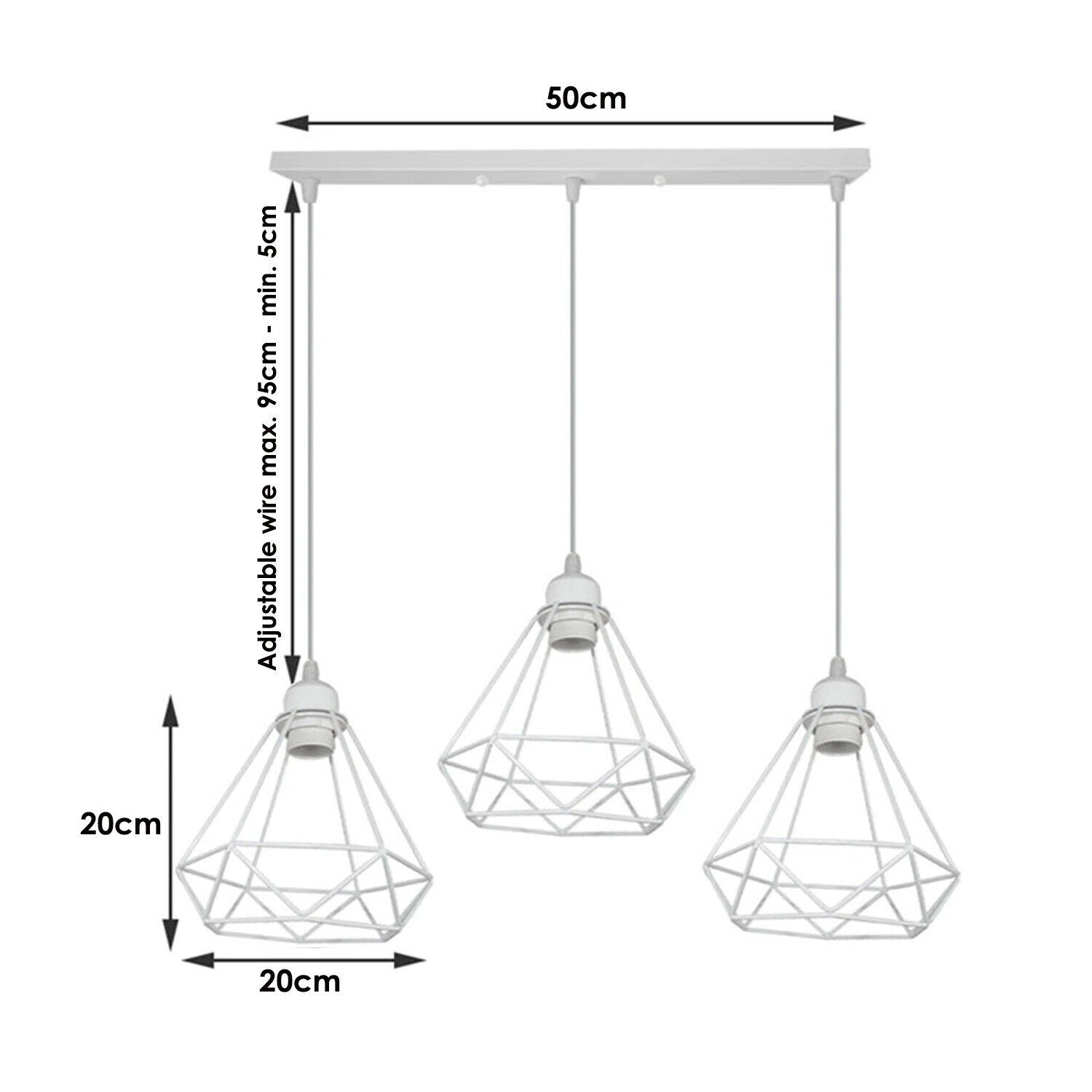 Rechteckige Basis 3 Steckdose Retro Industrial Weiß Diamond Cage Deckenpendelleuchte Hängende Innenbeleuchtung