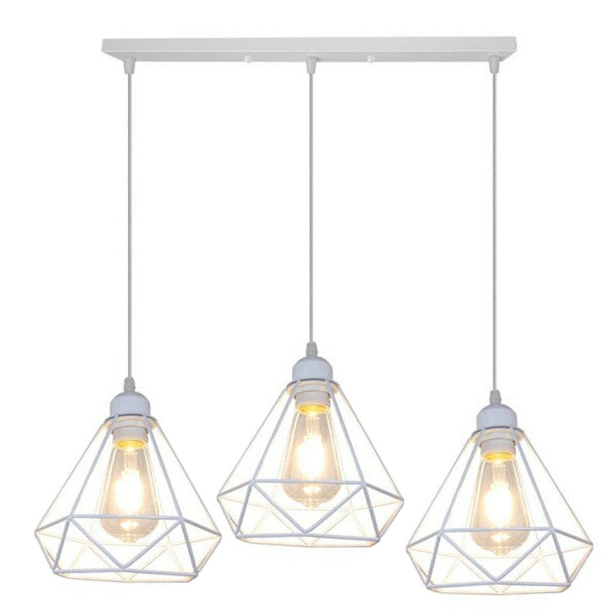 Rechteckige Basis 3 Steckdose Retro Industrial Weiß Diamond Cage Deckenpendelleuchte Hängende Innenbeleuchtung