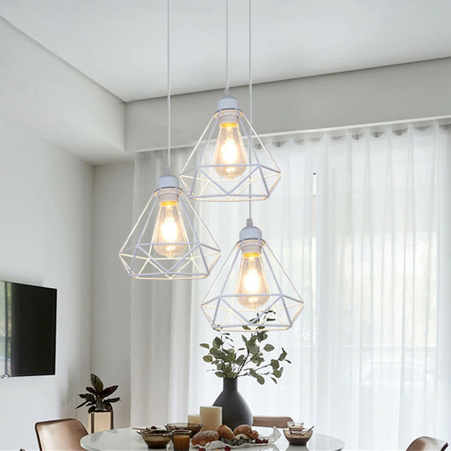 5 Steckdose Retro Industrial Weiß Diamond Cage Deckenpendelleuchte Hängende Innenbeleuchtung