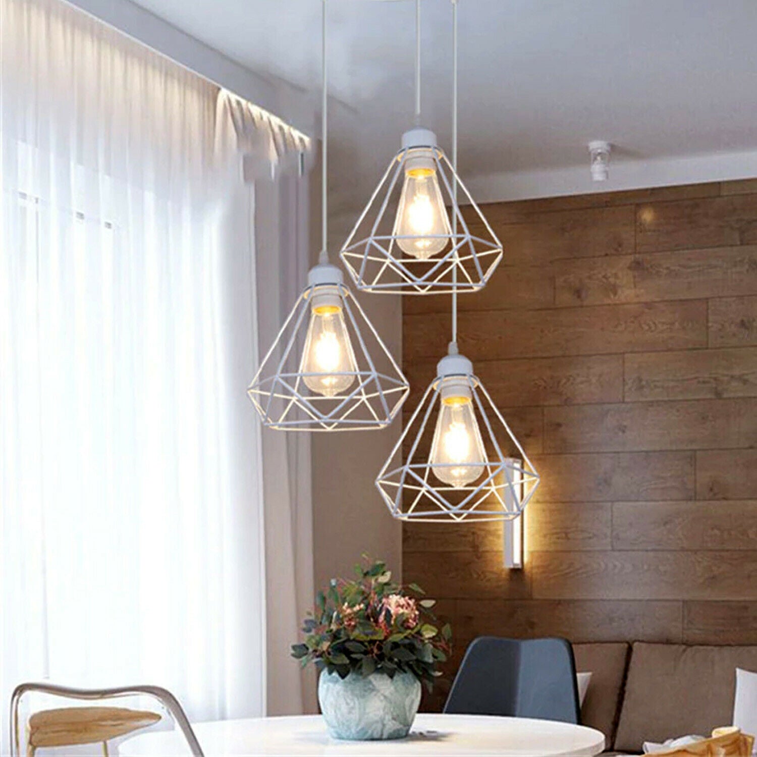 6 Steckdose Retro Industrial Weiß Diamond Cage Deckenpendelleuchte Hängende Innenbeleuchtung