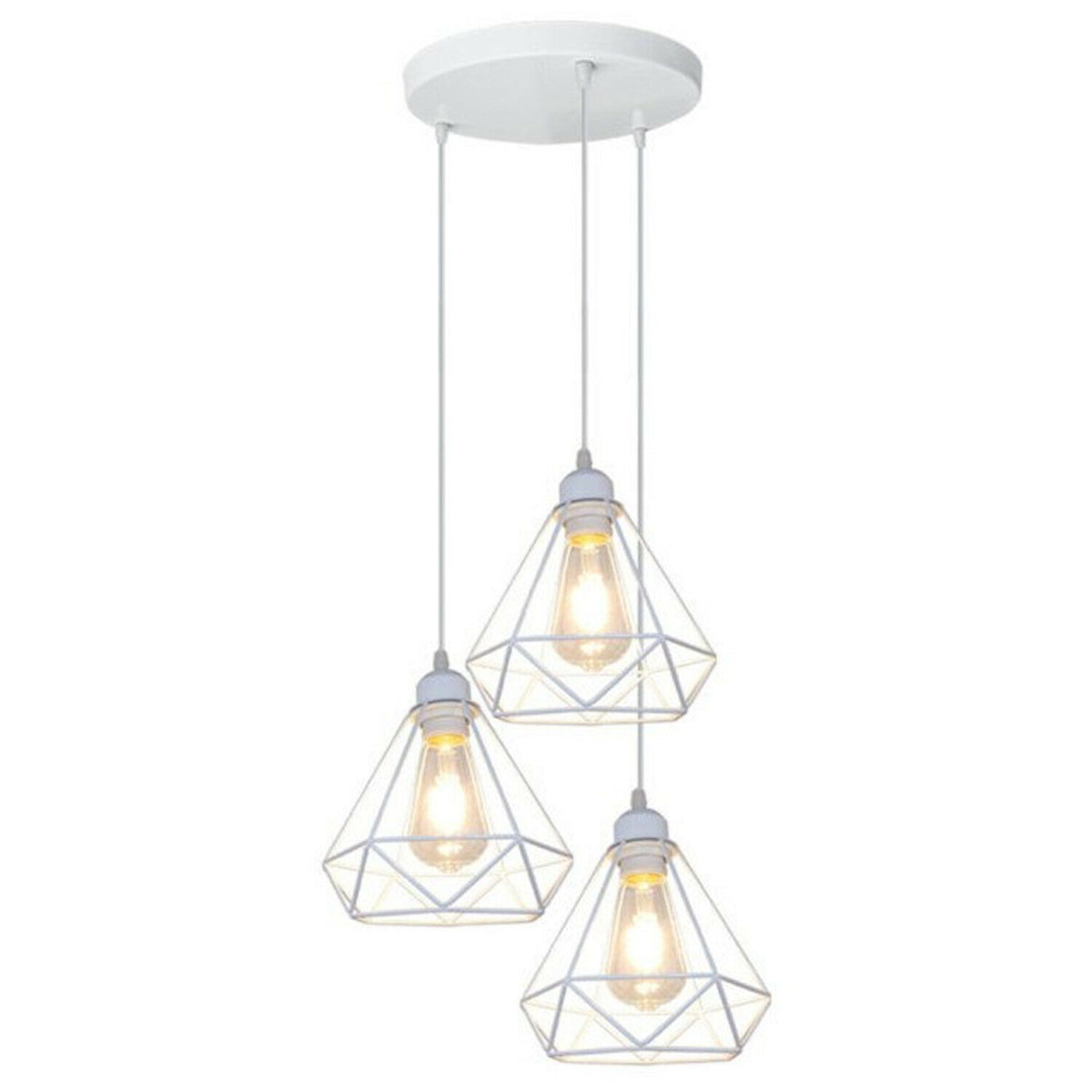 3 Steckdose Retro Industrial Weiß Diamond Cage Deckenpendelleuchte Hängende Innenbeleuchtung