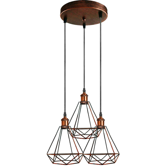 Rustikales Rot Runde Moderne Retro- industrielle Deckenlicht-Schirm hängende Anhänger-Lichtkäfig-3way-Lampe~2414