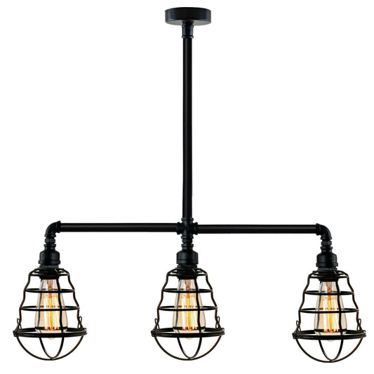 Verzinkte Decken-3-Kopf-Lampe Schwarzes Metall Wasserrohr-Leuchte lidsone.com