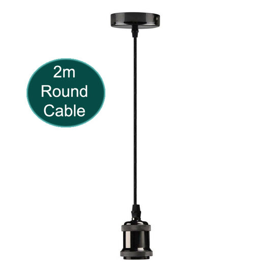 2m schwarzes rundes Kabel E27 Base schwarzer Anhängerhalter