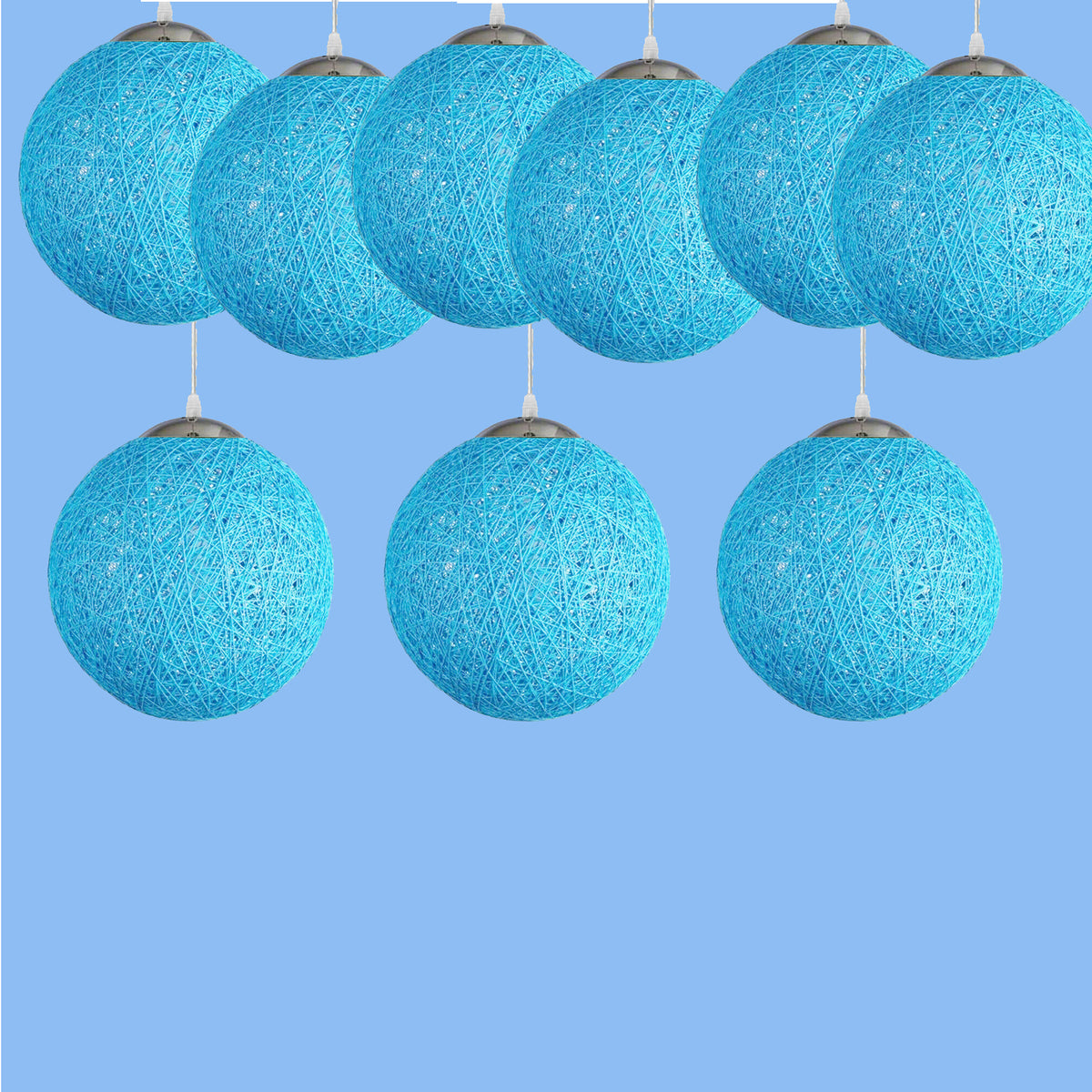 Modern Rattan Wicker Woven Ball Globe 3 Head Vine Ball Industrial Rectangle Base Deckenleuchte Blau