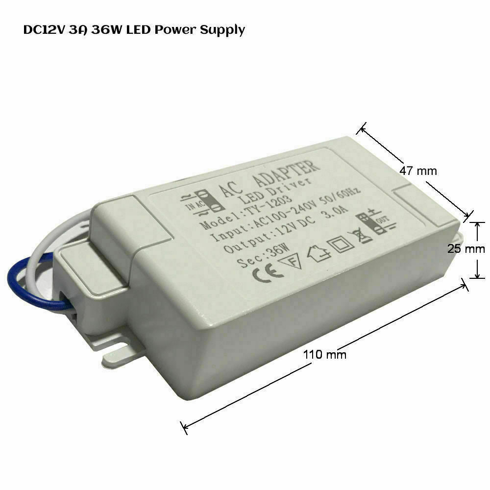 LED Trafo 12V DC 36W, 3A, 110-230V AC, Konstantspannungstransformator