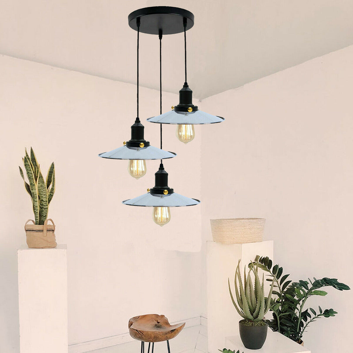 Satinnickel colour Neu Retro Deckenleuchte Industrie Tisch Pendelleuchte Hängelampe Esstisch Wohnzimmer
