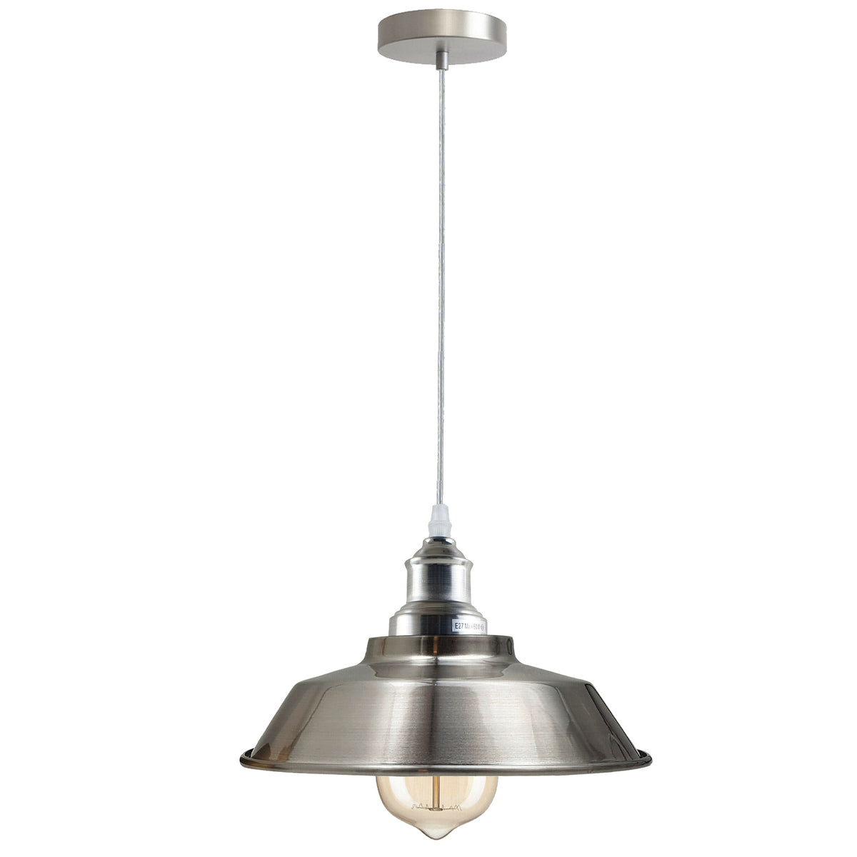 Vintage Industrial Deckenpendelschirm aus Metall Retro-Licht-Satin-Nickel