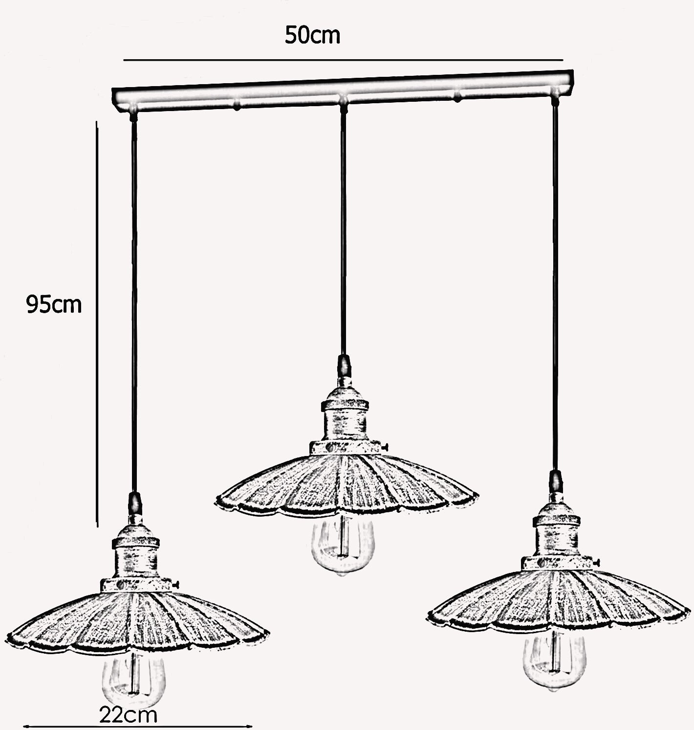 Kupferfarbe gebürstet ohne Glühbirne Neue Industrielampe Metall Vintage Hängelampe Retro Pendelleuchte 3 Scheinwerfer