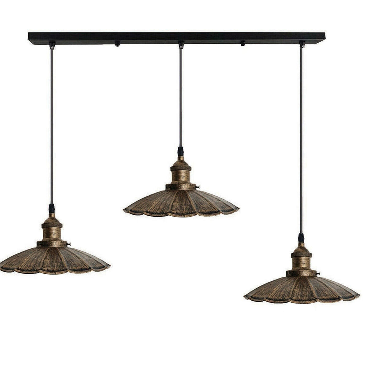 Kupferfarbe gebürstet ohne Glühbirne Neue Industrielampe Metall Vintage Hängelampe Retro Pendelleuchte 3 Scheinwerfer