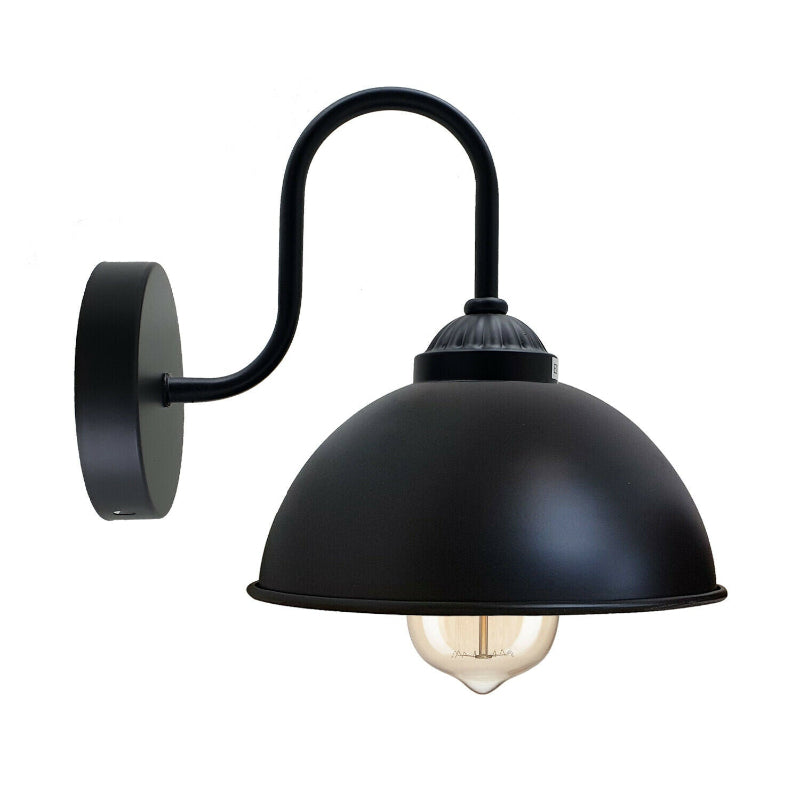 Industrielle Vintage Wandleuchte aus Metall, Kuppelform, Innenleuchte, schwarz