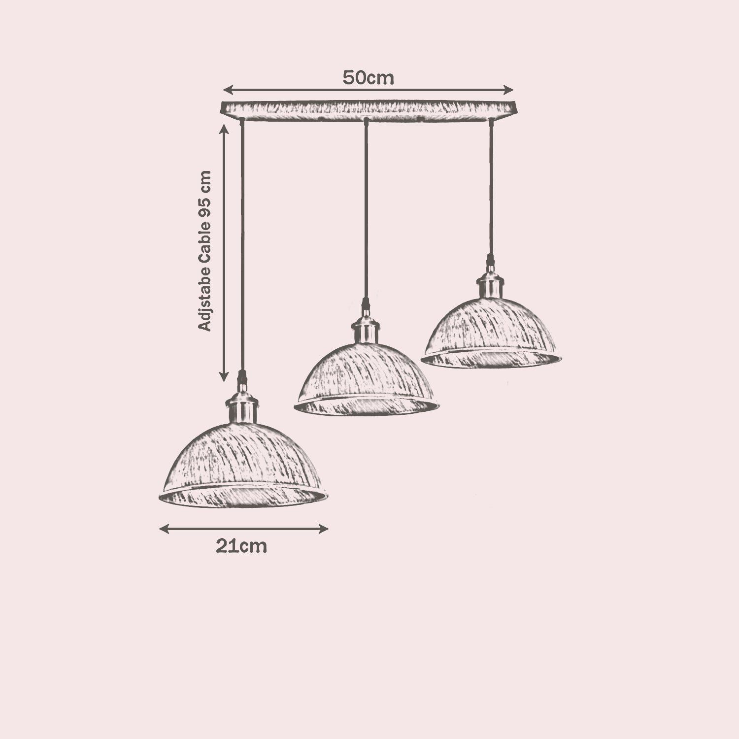 Vintage Industrial Retro 3Head Dome Deckenpendellampenschirm Licht Kit Messing gebürstet