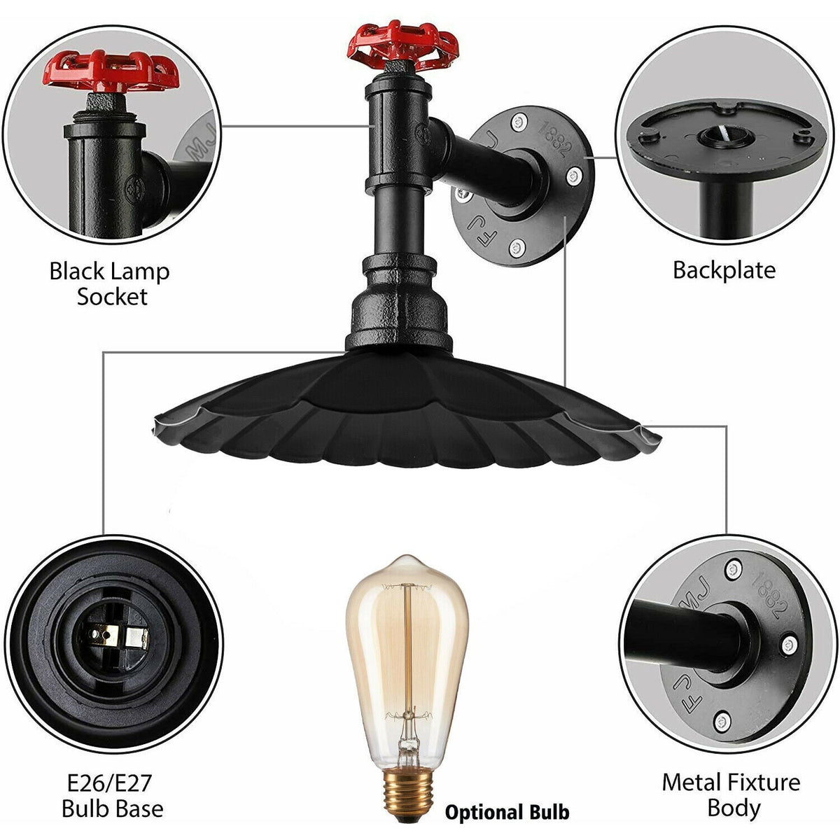 Industrieller Rohr-Licht-Regenschirm-Form-Schatten-Wand-Leuchter-Metalllampen-Armaturen für den Innenbereich lidsone.com
