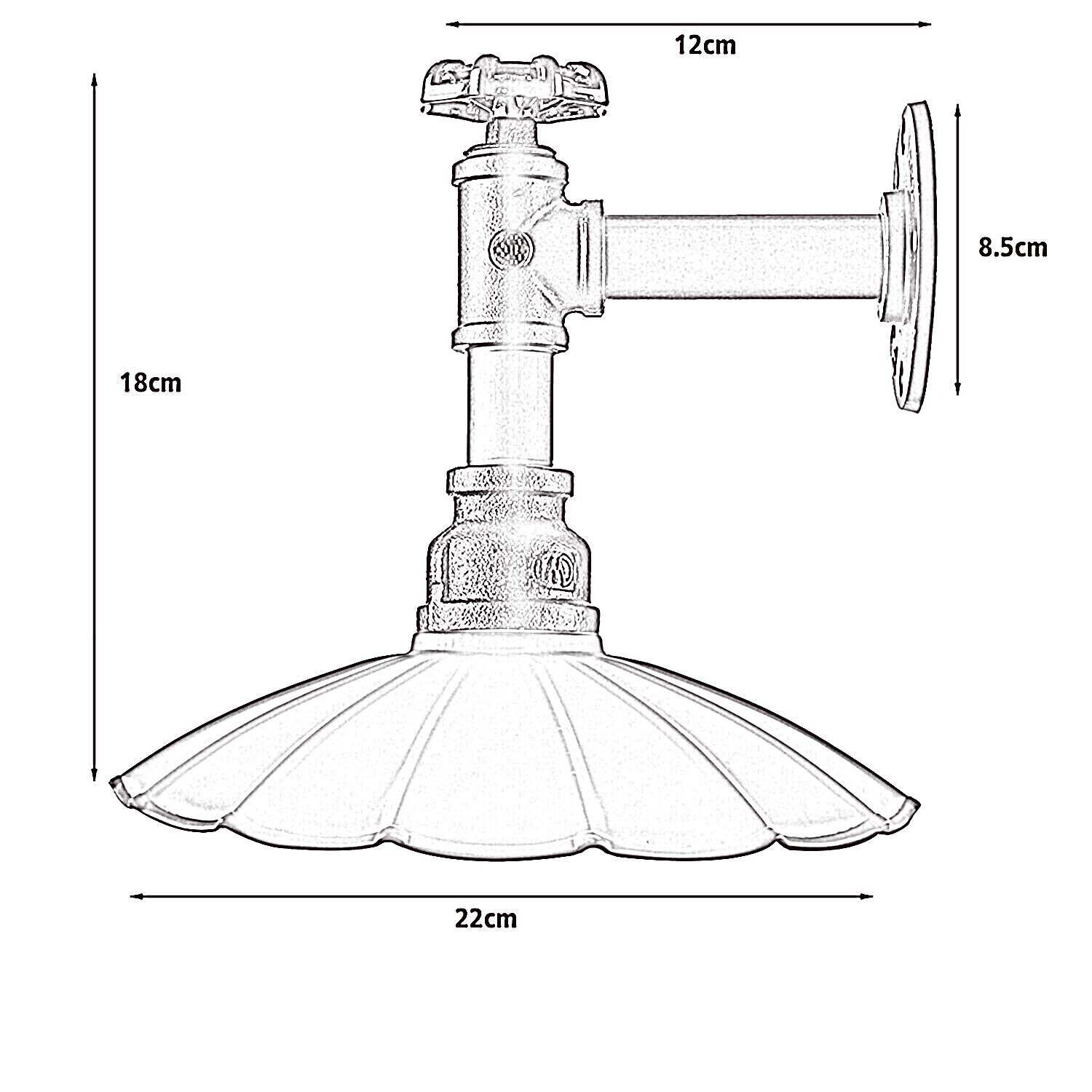 Industrieller Rohr-Licht-Regenschirm-Form-Schatten-Wand-Leuchter-Metalllampen-Armaturen für den Innenbereich lidsone.com