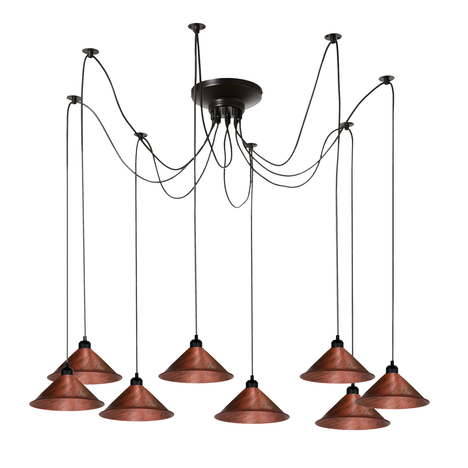 Moderne industrielle rustikale rote Spinne Decken-Pendelleuchte Metallkegel-Schatten-Innenhängeleuchte