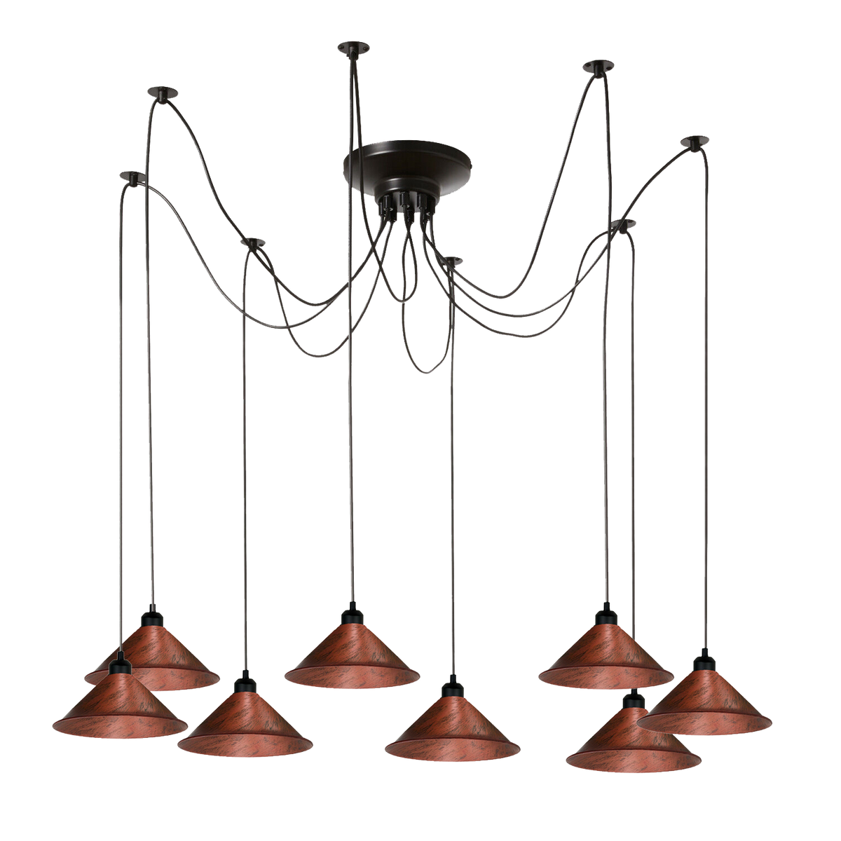 Moderne industrielle rustikale rote Spinne Decken-Pendelleuchte Metallkegel-Schatten-Innenhängeleuchte