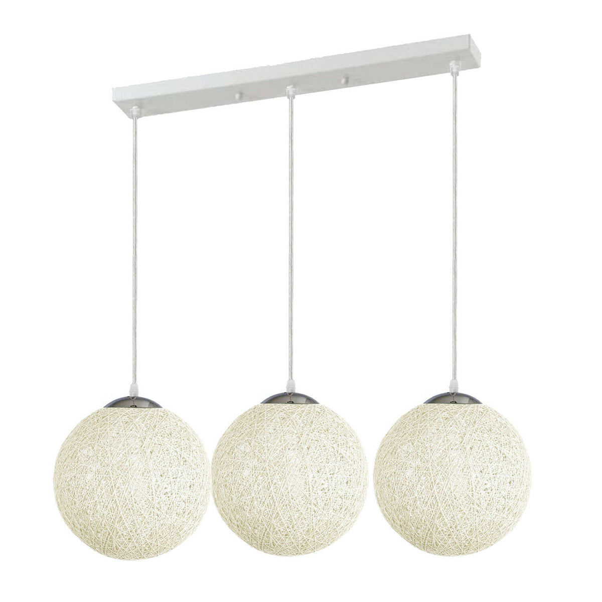 Modern Rattan Wicker Woven Ball Globe 3 Head Vine Ball Industrial Rectangle Base Deckenleuchte Weiß