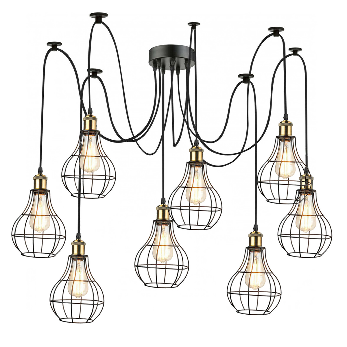 Vintage Pendelleuchte mit 8 Armen – Spinnenlampe mit Käfig-Lampenschirmen, E27-Fassung, ideal für Wohnzimmer, Esszimmer oder Loft