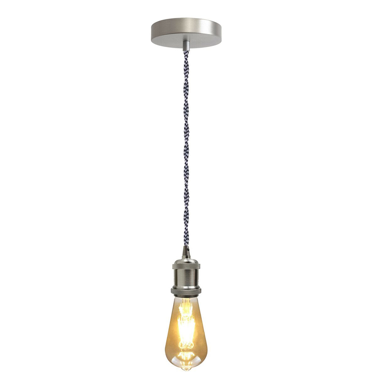 1m schwarz-weiß verdrilltes Kabel E27 Base Satin Nickel Holder