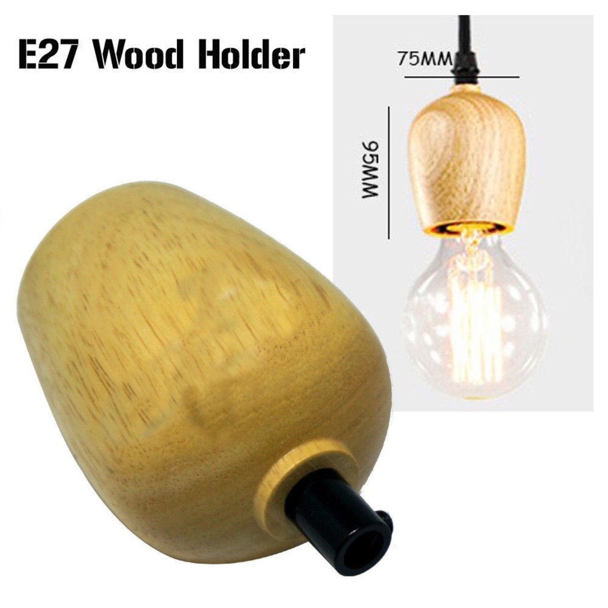 2 Pack Wood  E27 Socket Vintage Industrial Lighting Lamp Bulb Holder - Shop for LED lights - Transformers - Lampshades - Holders | lidsone.com UK