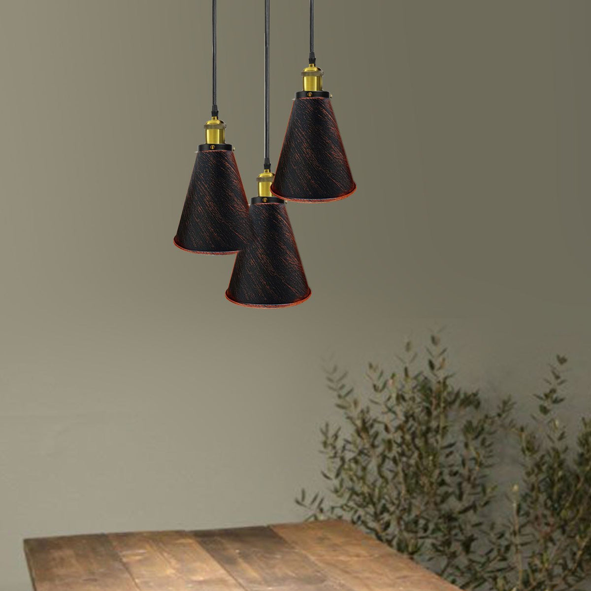 Industrielle Retro 3-Kopf Vintage Runde Basis Pendelleuchte Deckenleuchte
