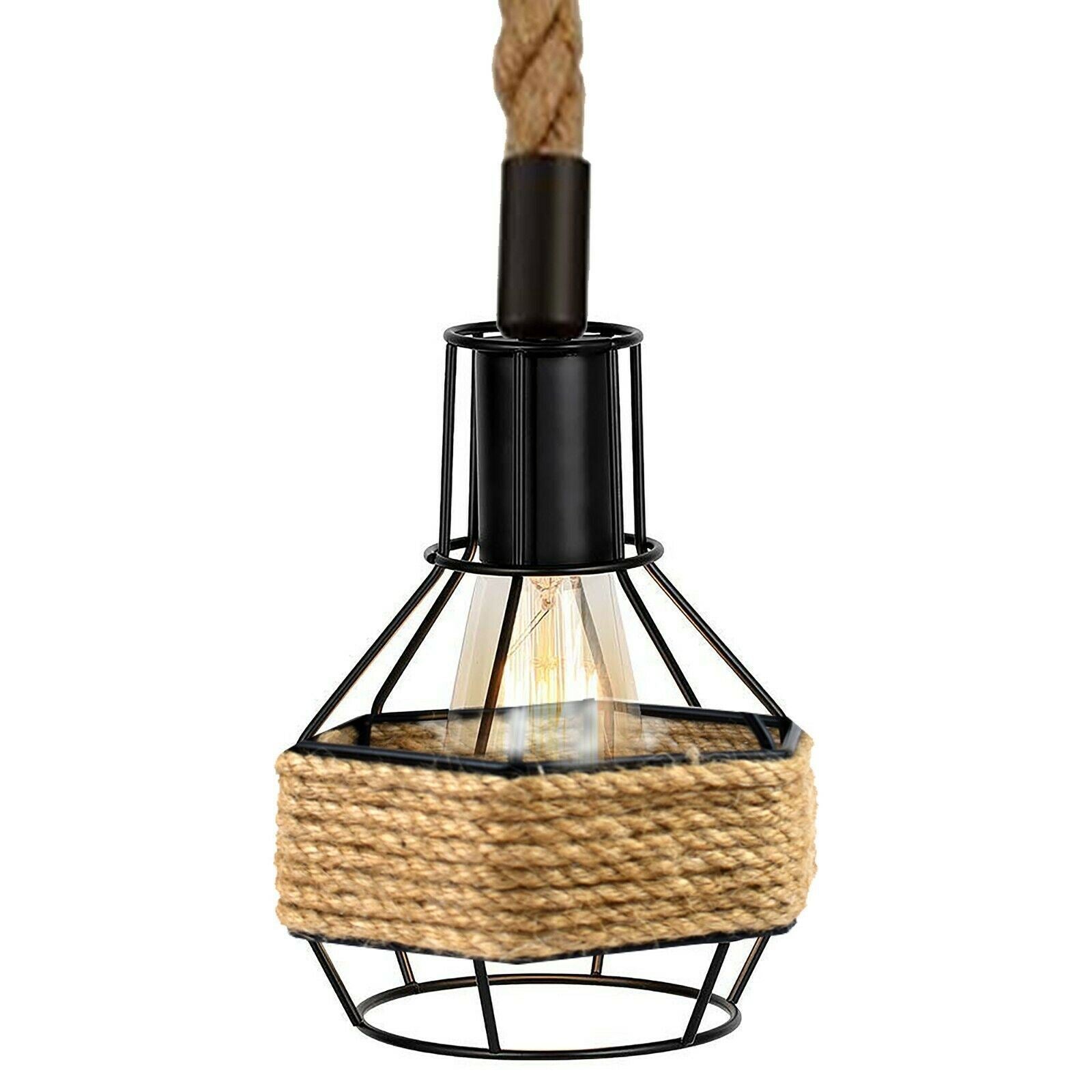 Vintage Industrial Retro Loft Hemp Rope Iron Pendant Light Lamp