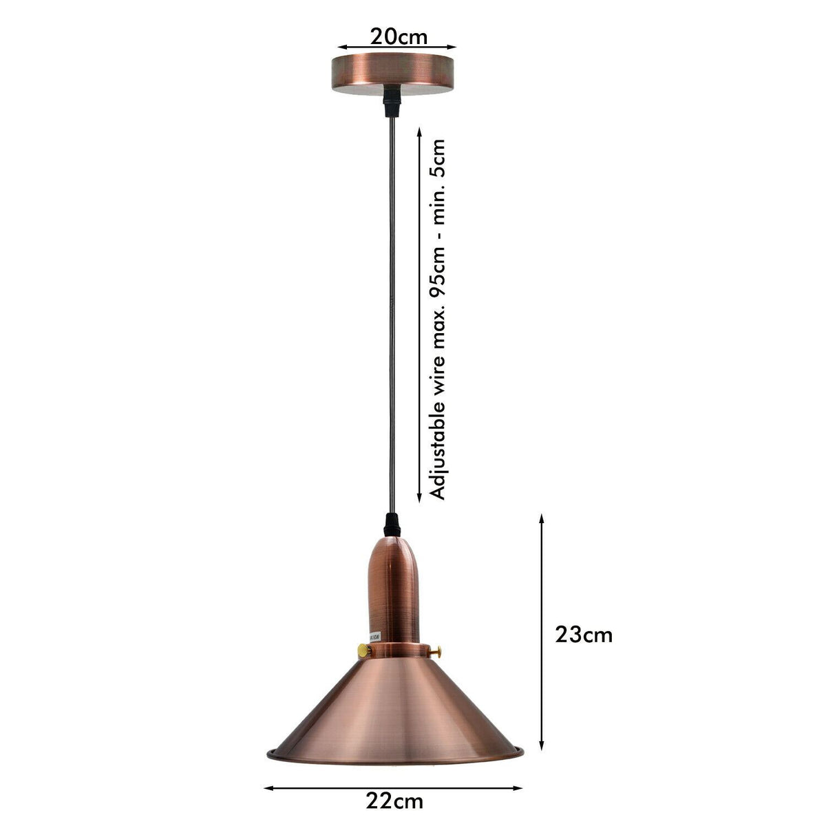 Industrielle Retro-Kupfer-Metallkegelform-Schatten-Innendecken-Pendelleuchte-Armatur