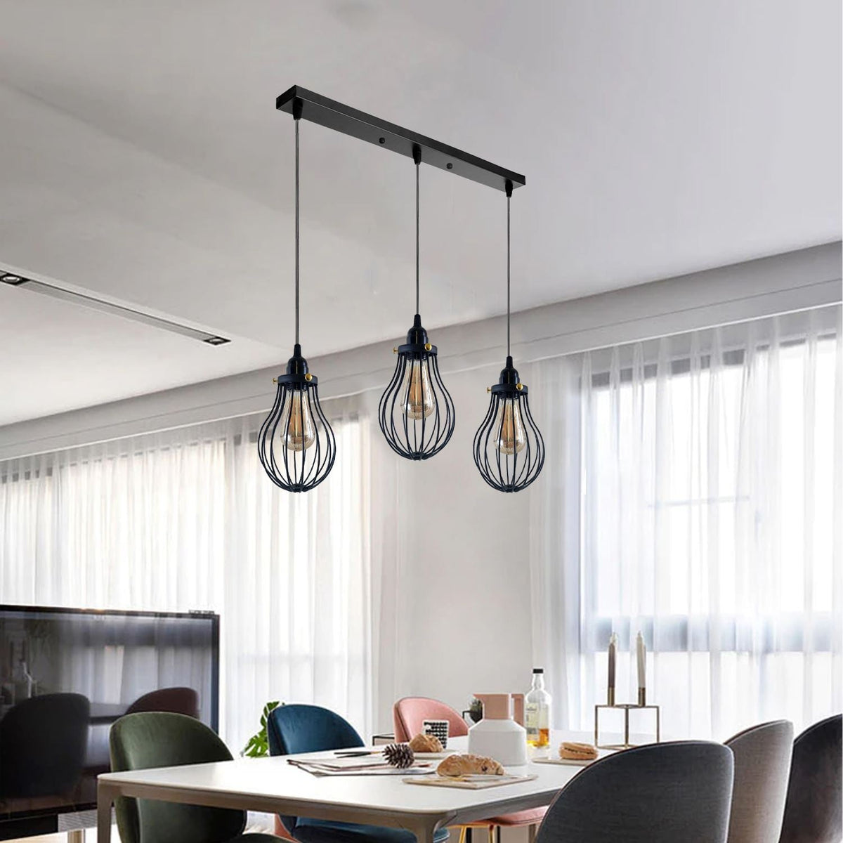 Retro Industrieller Schwarzer Indoor Hängende Verstellbare Pendelleuchte Große Vase Käfig Deckenleuchter