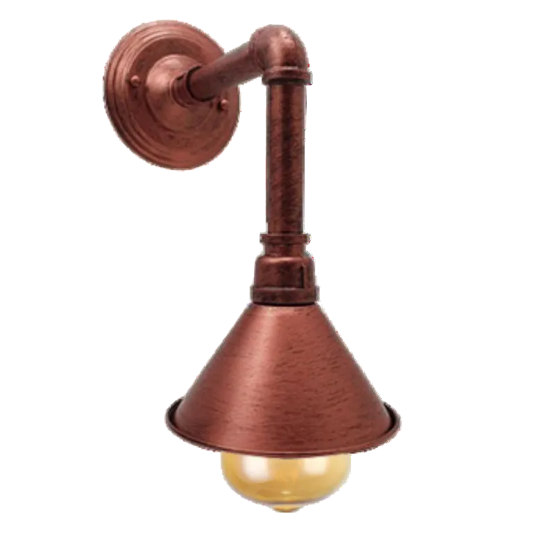 Rustikale Rohrlampe in Rot als Wandmontage mit Metall-Lampenschirm

