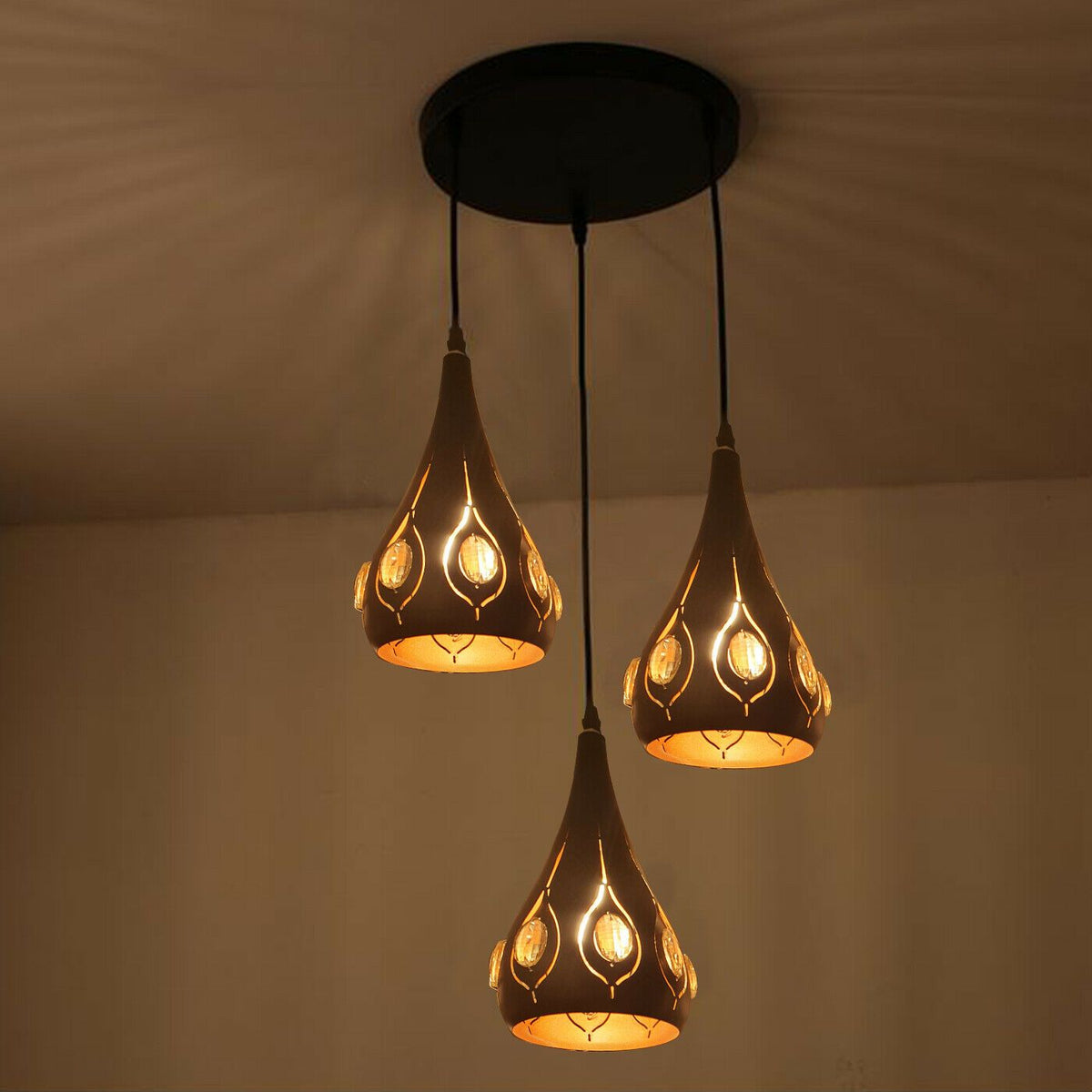 Vintage Industrie Deckenpendelleuchte Retro Loft Style Metall + Kristall Lampe
